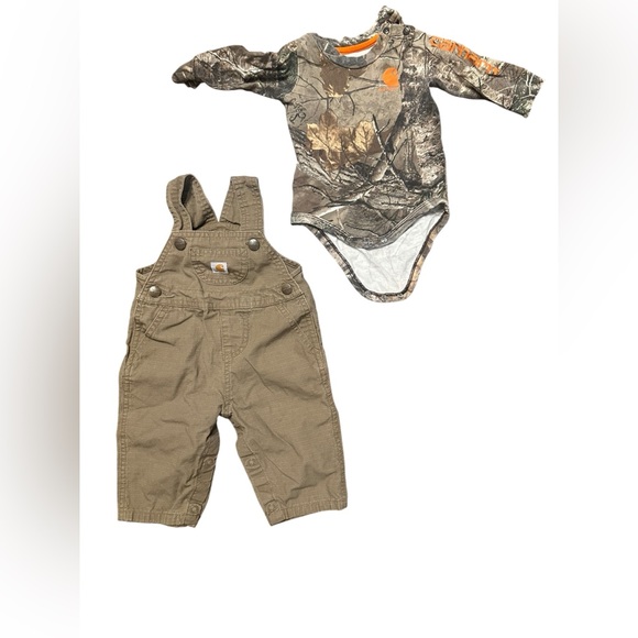 Carhartt Camo Onesie and Tan Overalls Set - Picture 1 of 5